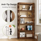 LITTLE TREE 69.9" Vintage Bookshelf, 5-Tier Tall Bookshelves, Cutout Design Vertical Bookcase, Freestanding Storage Display Shelf for Living Room, Bedroom, Study, Office, 1 Pack LITTLE TREE
