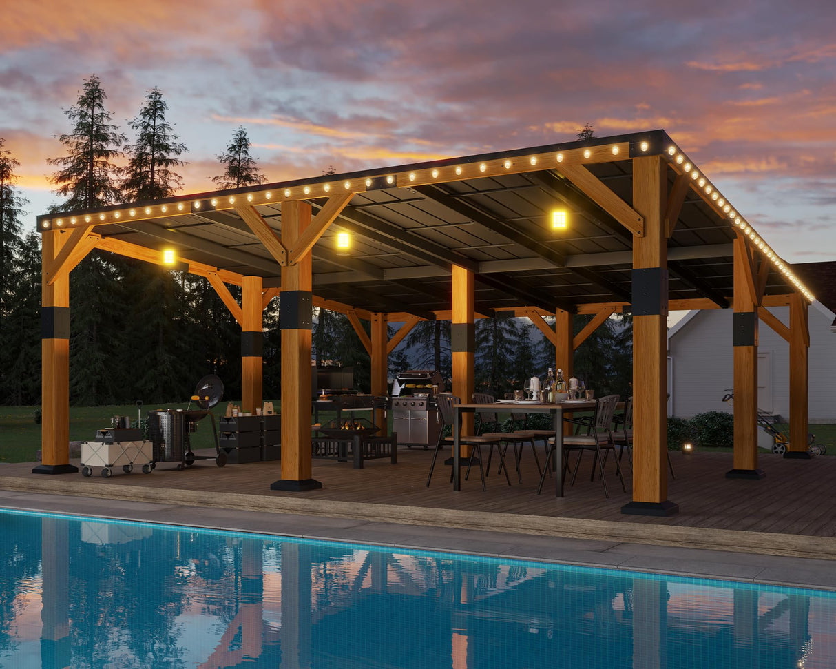 Jocisland 20x20x9.2 FT Cedar Wood Carport with Sloped Galvanized Steel Roof, Heavy Duty Outdoor Shelter for 2 Cars, Trucks, Boats & Tractors, Wind & Snow Resistant Pitch Roof Design Jocisland