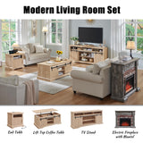 43" Electric Fireplace with Mantel, Electric Fireplace Heater, TV Stand w/Freestanding Electric Fireplace, Stacked Stone Surround, Remote Control, Adjustable Flame Level for Living Room-Light Grey Aitjunz