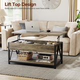 Memobarco Lift Top Coffee Table,Lift Coffee Tables with Storage Shelf and Large Hidden Compartment for Living Room,Lift Tabletop Dining Center Table for Small Space, Grey Memobarco