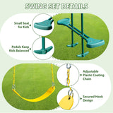 Swing Sets for Backyard, 5 in 1 Heavy-Duty Metal Swing Stand with Belt Swing, Glider, Trapeze Bar, Slide, A-Frame Outside Swing Set for Boy Girl Gift, Holds Up to 550lbs Aura Outdoor