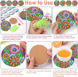 ijbnhd 8 Pcs Flowers Diamond Art Coasters with Holder-DIY Flowers Diamond Painting Coasters 5D Diamond Art Coaster with Cork Pads for Adults for Holiday Gift ijbnhd