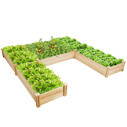 DORTALA Raised Garden Bed, Wooden Raised Garden Box, Planter Container for Herbs, Flowers, Vegetables, Ideal for Backyard, Patio, Natural, 92.5’’x95’’x11’’