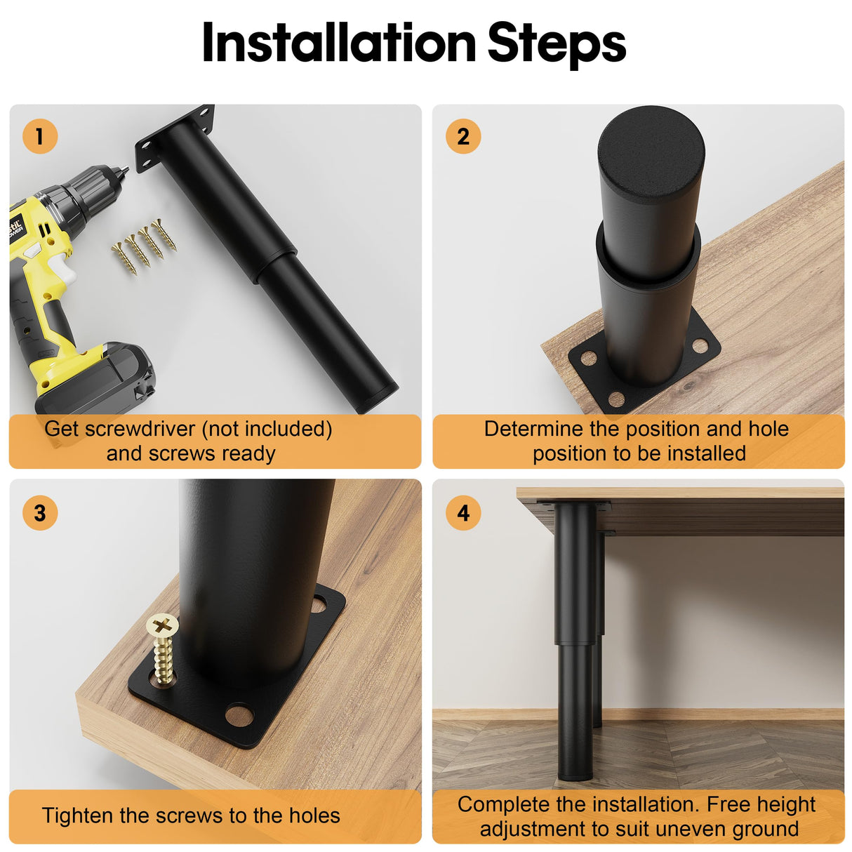 Metal Adjustable Furniture Legs 5.12-9.45 inch, Wlrrcwdttc Sofa Legs Cabinet Legs Adjustable Height Replacement Support Legs for Bed/Couch/Dresser/Chair/Coffee Table, Legs for Furniture Set of 4-Black Wlrrcwdttc