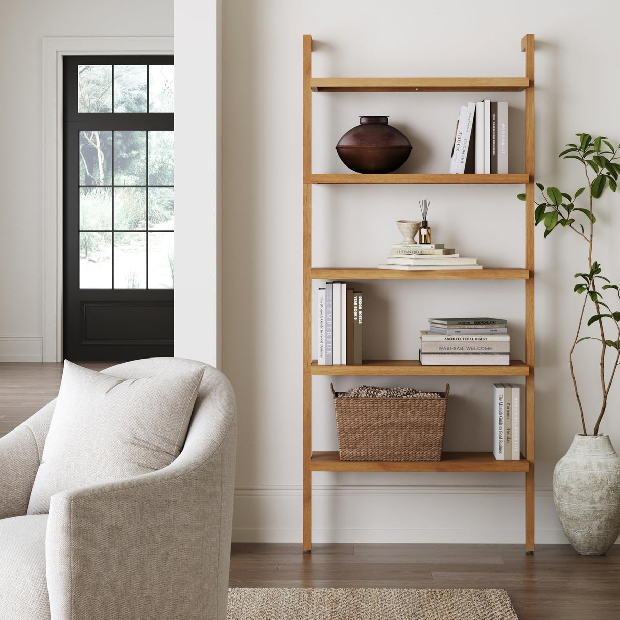 Nathan James Beacon Bohemian 5 Tier Bookshelf, Wall Mounted Bookcase, Solid Wood Bookshelf in Warm Pine Nathan James