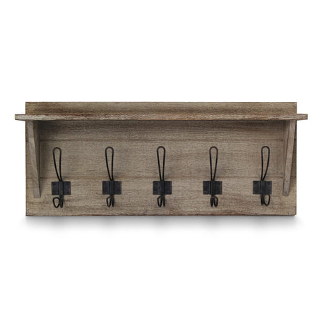 HBCY Creations Rustic Wall Mounted Coat Rack with Shelf - Solid Wood 24" Entryway Shelf with 5 Coat Hangers. Perfect Touch for Your Entryway, Mudroom, Kitchen, Bathroom and More, Weathered Brown HBCY Creations