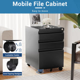 AFAIF 3 Drawer Mobile File Cabinet with Lock, Rolling File Cabinet for Home Office, Under Desk Small File Cabinet, Metal Vertical Black Filing Cabinet for Legal/Letter/A4 File, Black AFAIF