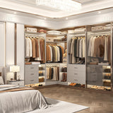 Aheaplus Closet System with 6 Drawers, 4 Hanging Rods & Corner Tower, Corner Closet System with Hanging, 86.8" L-Shaped Walk-In Wardrobe Organizer, 2000+ lbs Capacity, Set of 3, Grey Aheaplus