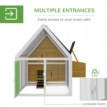 PawHut 65" Chicken Coop Wooden with Detachable Run, Outdoor Chicken House Poultry Cage Hen with Nesting Box, Removable Tray, Roosting Bars, Ramp, for Garden Backyard, Yellow - WoodArtSupply