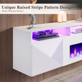 LUXOAK Floating TV Stand with 36" Electric Fireplace, 70 inch Wall Mounted Electric Fireplace Entertainment Center with Storage Space, TV Stand for Living Room for TVs Up to 80", All White LUXOAK