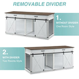EDYO LIVING 72.5" Large Dog Crate Furniture for 2 Dogs, Wooden Dog Kennel with Drawers, Divider, Sliding Barn Door, Water Resistant Indoor Furniture Style Double Dog Crates, White EDYO LIVING