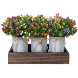 HEMYLU Table Centerpiece Decoration Artificial Flower Set with 3 Fake Milan Bouquet and Wood Tray for Desk Home Bathroom Office Décor HEMYLU