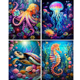 EIBEILI 4 Pack Sea Animals Diamond Painting Kits for Adults, 5D Diamond Art Kits for Beginner DIY Full Drill Diamond Dots Crystal Craft Kits for Home Wall Decor Gifts 11.8x15.7 inch EIBEILI