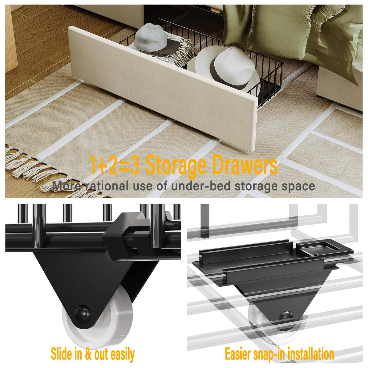 ANTCOR King Size Upholstered Bed Frame with Storage Headboard and Charging Station, Beige ANCTOR