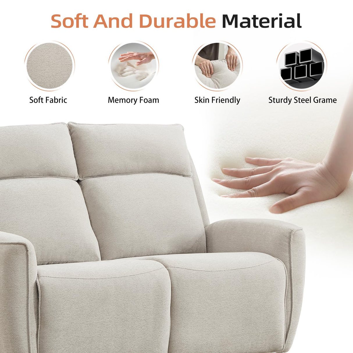 INZOY RV Loveseat Recliner Sofa Wall Hugger, Manual 2 Seat Reclining Love Seat RV Couches, Chenille Fabric Reclinable Sofa Set, Double Seater Recliner Chair for Living Room, Office, Apartment, Beige INZOY