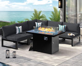 NICESOUL 5 Seat Oversized Modern Aluminum Patio Furniture Set, All Weather Rust Proof Modular Sectional Sofa with Fire Pit Table, 500 lbs Heavy Duty Comfortable Outdoor Couch for Backyard, Dark Gray NICESOUL