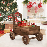 S AFSTAR Wooden Wagon Planter Box, Mobile Garden Planter with 4 Wheels, Handle, Drain Hole, Decorative Flower Planter for Indoor & Outdoor Decor, Wooden Flower Cart for Patio, Garden, Balcony, Brown S AFSTAR