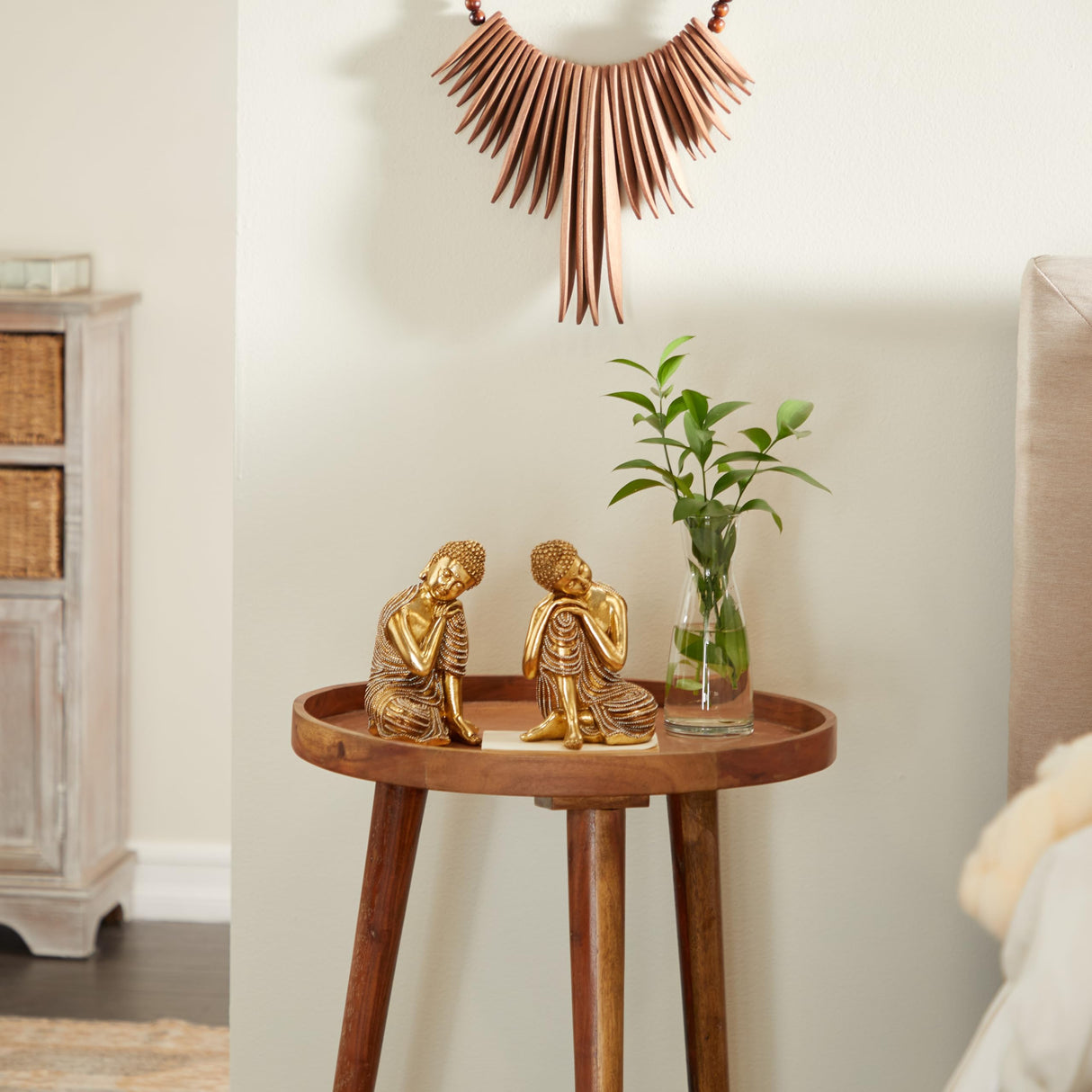 Deco 79 Polystone Buddha Decorative Sculpture Meditating Home Decor Statues with Engraved Carvings and Relief Detailing, Set of 2 Accent Figurines 5"W, 7"H, Gold Deco 79