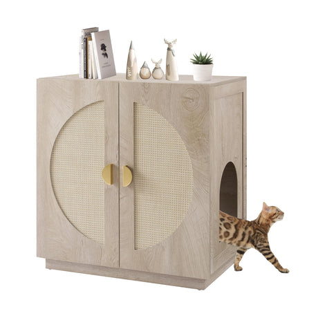 unipaws Cat Litter Box Enclosure with Shelves, Tall Hidden Litter Box Cover for Tall or Top Entry Litter Box, Kitty Enclosed Litter Box Cabinet, Cat Box Furniture, Grey unipaws