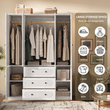 TOKSOM 4 Doors Freestanding Armoire Wardrobe Closet, 72" White Bedroom Wooden Closet Large Capacity Storage Armoire with 3 Drawerse and 3 Hanging Rod Shelves Clothes Organizer TOKSOM