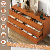 chartustriable 55”Solid Wood Drawers Dresser with Power Outlets, 7 Drawer Dresser for Bedroom, Mid Century Modern Vintage Large Chest of Dresser for Hallway, Entryway,Cutout Handle, Caramel chartustriable