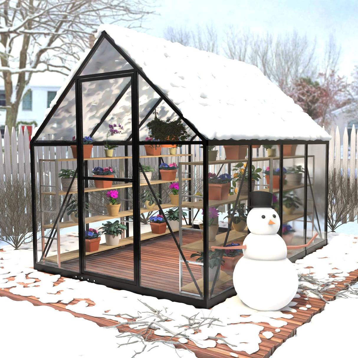 HOOYEAH Green Houses for Outside, 6 x 12 FT Polycarbonate Greenhouse with Lockable Door, Heavy Duty Winter Greenhouses for Outdoors, Aluminum Sunroom Plant Care House HOOYEAH