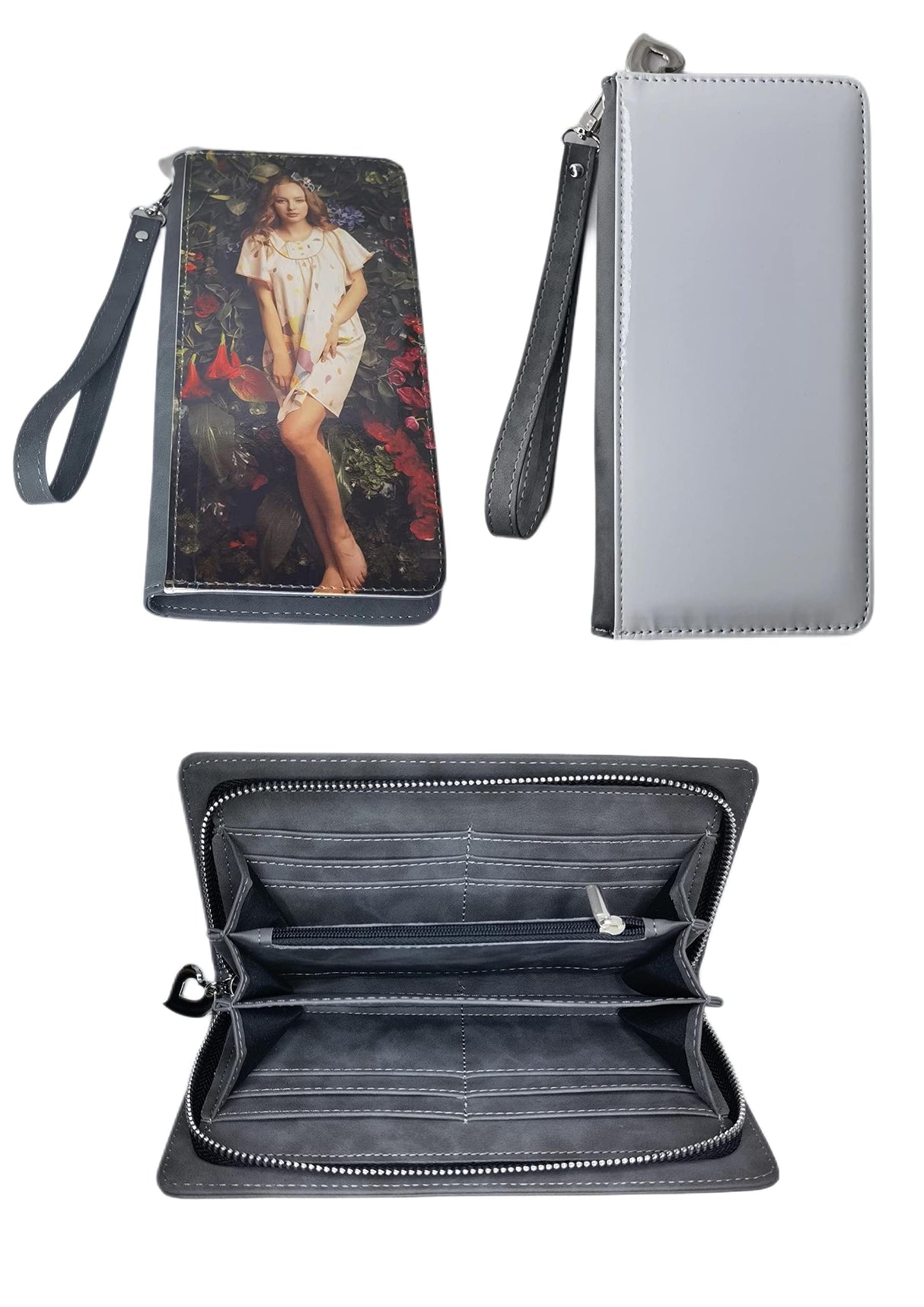 Youkang Sublimation Wallet Women's Zipper Card Holder Storage Bag Women's Travel Clutch Wristband DIY Craft (Grey) Youkang