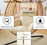 Indoor/Outdoor Hanging Chair/Hammock Chair with Stand, Hanging Swing Egg Chair with Removable & Washable Grey Cushions for Bedroom Living-Room Balcony or Patio Topfuca