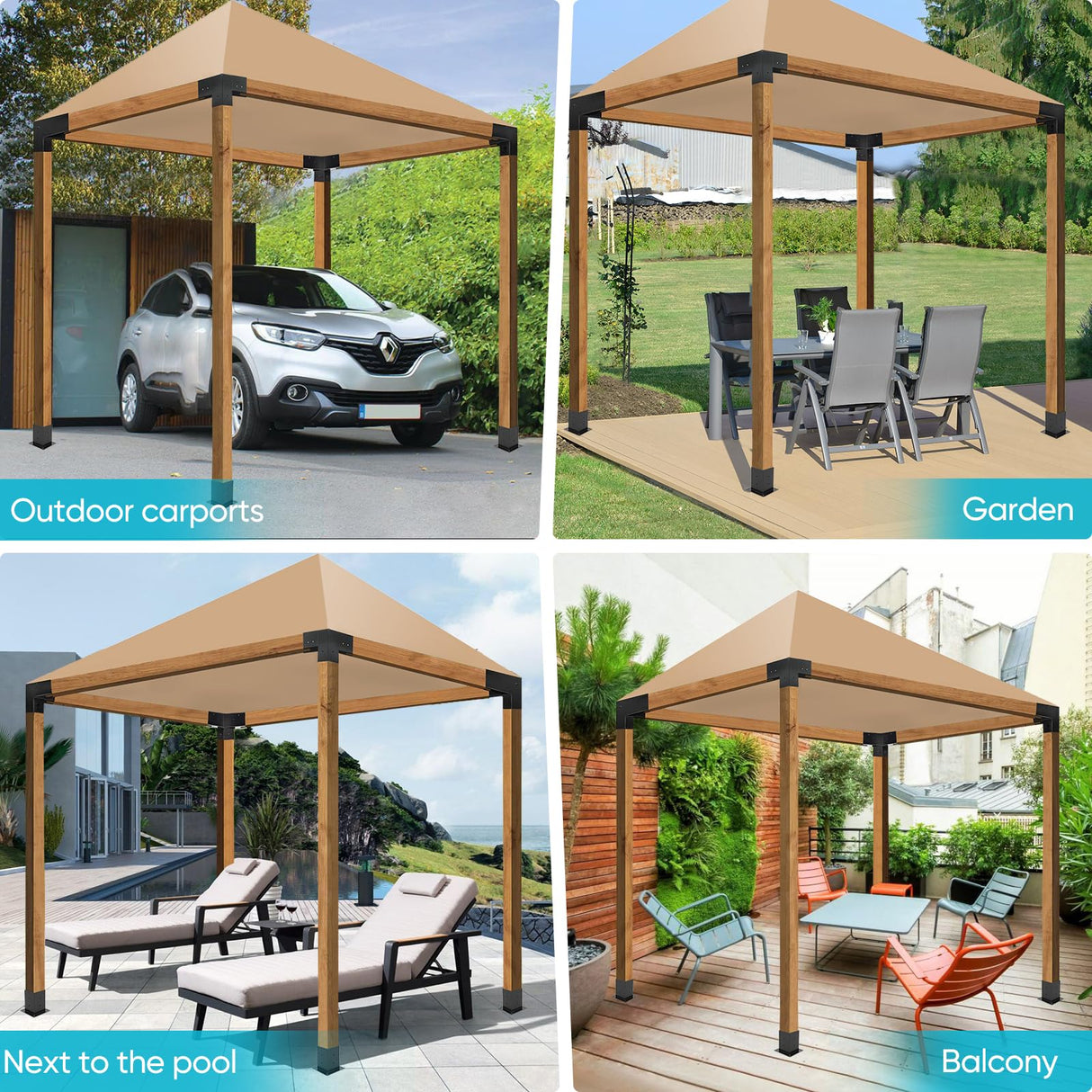 8PCS Pergola Kit Corner Brackets, BRRIY Pergola Brackets Kit 4x4 with 4 3-Way Angle Corner Brackets and 4 Post Bases(3.5inchx3.5inch), Gazebo Kits for Extension Gazebo BRRIY