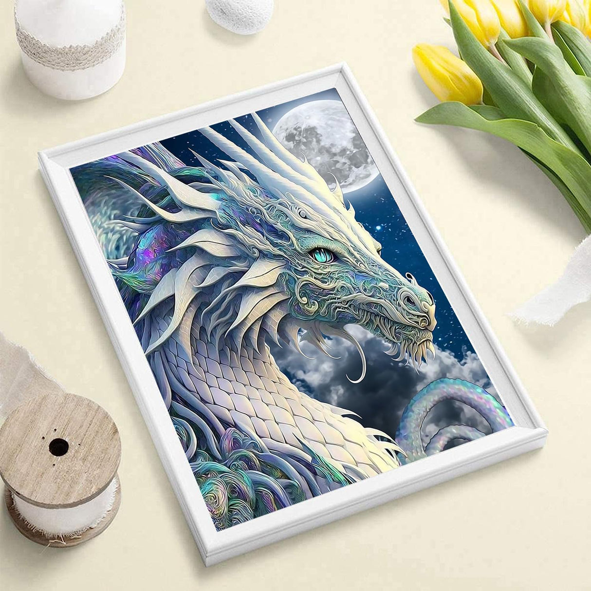 Dragon Diamond Painting Kits for Adults,5D DIY Moon Diamond Art Crystal Diamond Paintings Full Round Drill, Paintings with Diamonds Gem Art for Home Wall Decor 12x16 Inch Mrnsiet