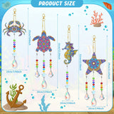 Tigeen 4 Pcs Diamond Art Painting Suncatchers, Ocean Themed Decorations Double Sided Crystal Sea Animal Wind Chime DIY Diamond Painting Animals Crystal Hanging Ornament with Chain for Adults Home Tigeen