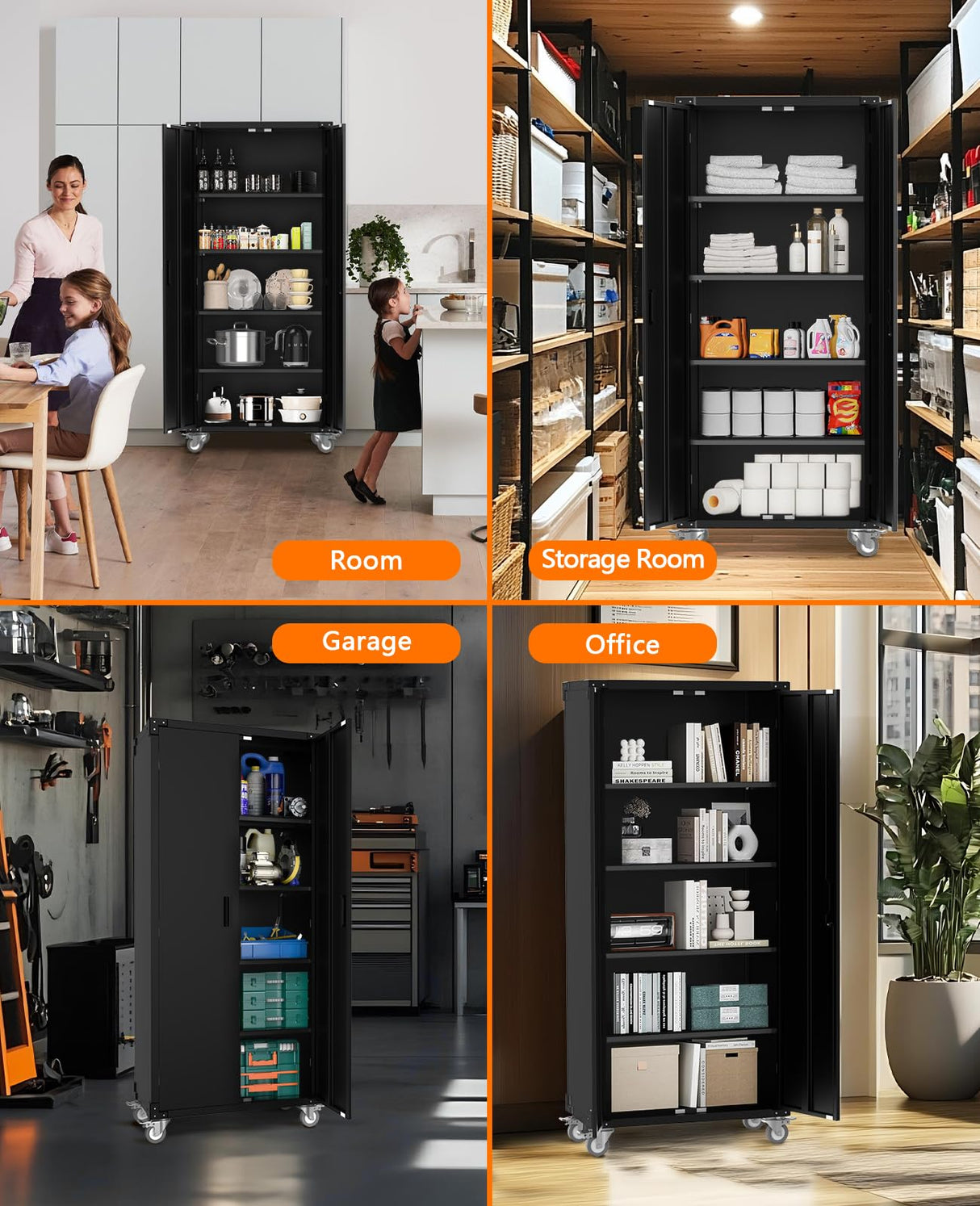 GarveeHome Metal Storage Cabinet 72" H with Wheels, Steel Tool Cabinet with Lock and 4 Adjustable Shelves and Lockable Rolling,Storage Organization for Home,Garage,Office GarveeHome