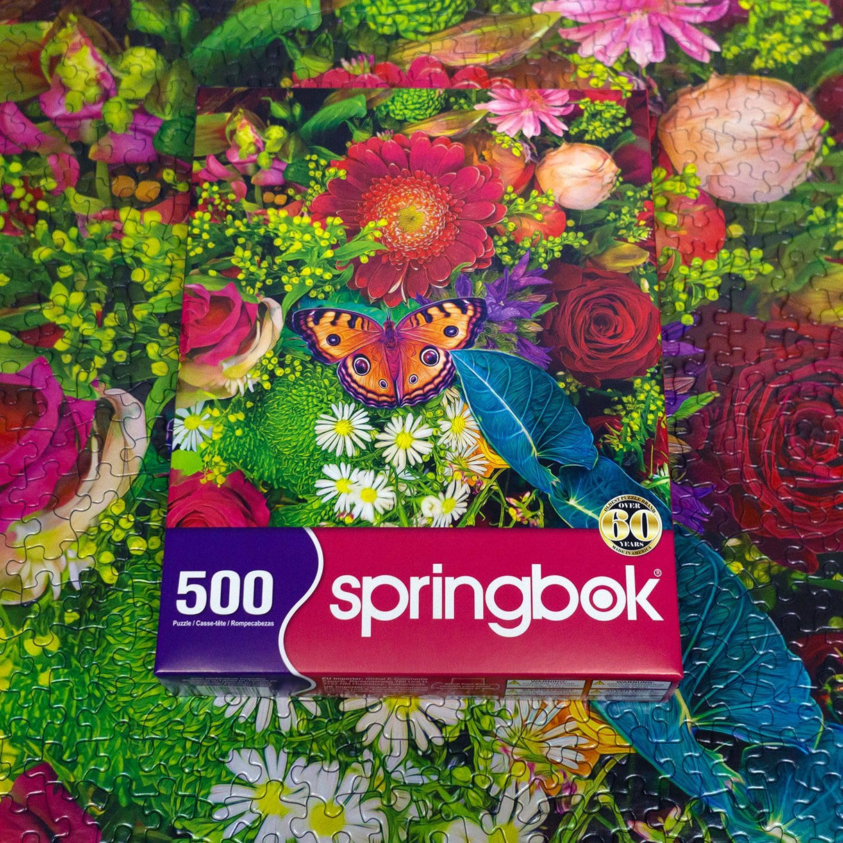 Springbok Spring Fever 500 Piece Jigsaw Puzzle for Adults - Colorful Butterfly and Flowers - Relaxing Puzzle with Unique Precision Fit Pieces - Finished Size 20" x 20" Springbok
