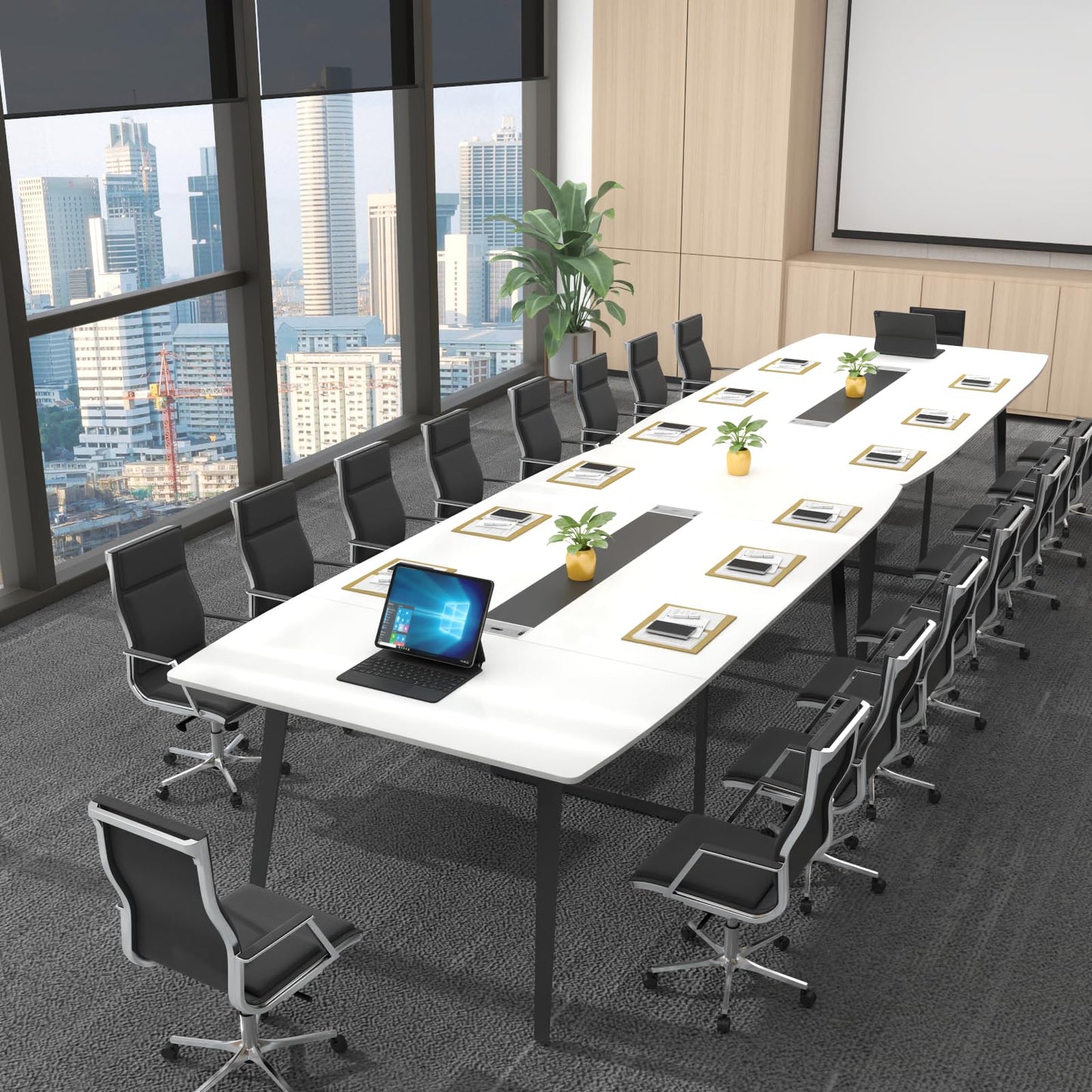 Loomie 8FT Conference Table, 94.49" L x 47.24" W x 29.53" H Meeting Seminar Table with Grommet, Large Boat Shaped Computer Desk, Boardroom Desk for Office Meeting Conference Room,White - WoodArtSupply