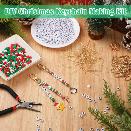 Tondiamo 2823 Pcs Christmas Bead Keychain DIY Craft Making Kit Christmas Key Ring Charms Letters Beads String for Xmas Gift Jewelry Key Ring Backpack Accessories Tondiamo