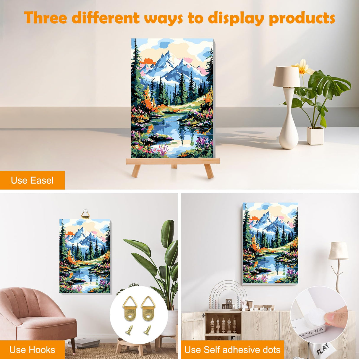 MOGTAA Mountains Lake Paint by Numbers Kit for Adults Beginners with Frame, Landscape Adult Paint by Number Kits on Canvas with Easel, Easy DIY Oil Painting Kits for Home Decor, 8x12in MOGTAA