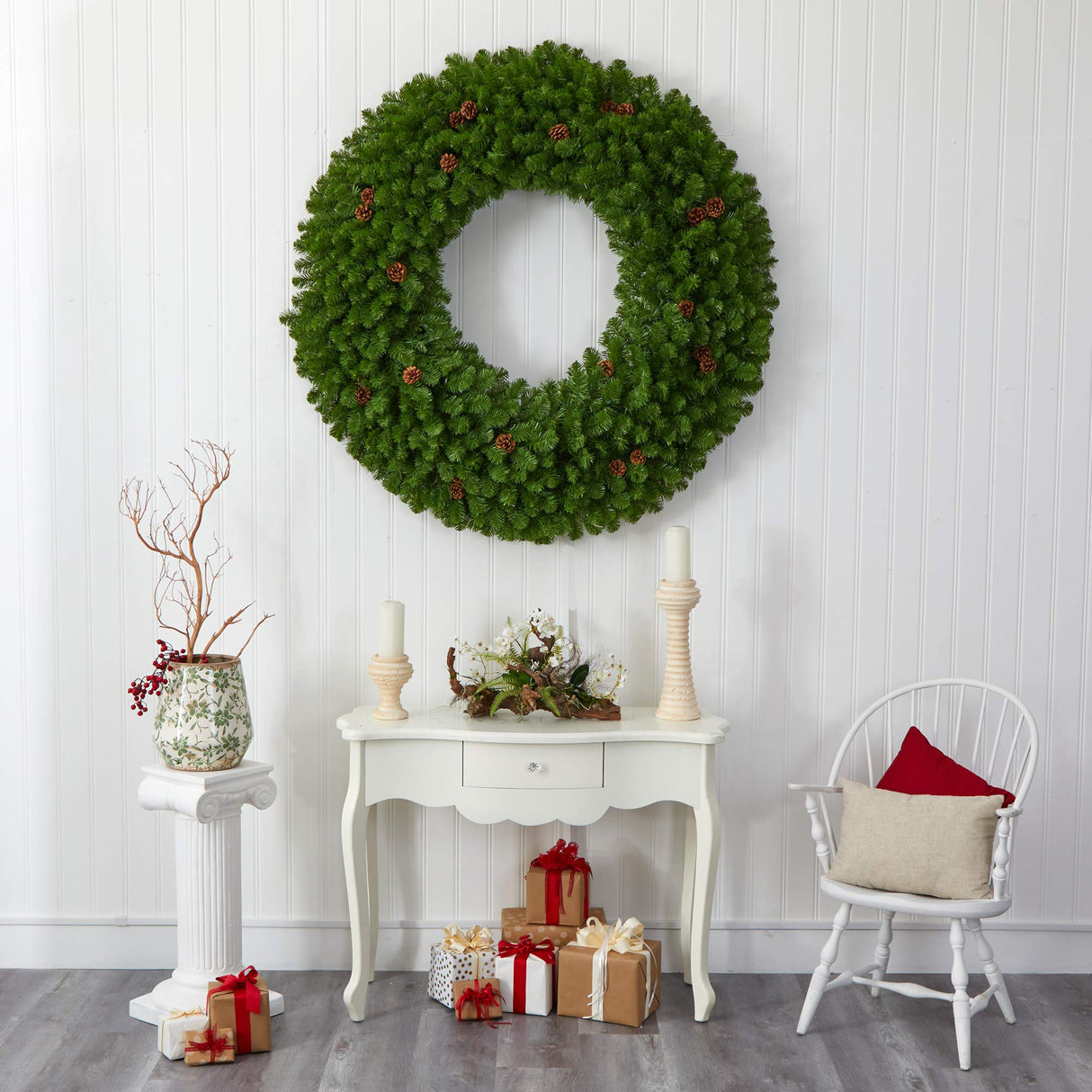 Nearly Natural 5ft. Giant Artificial Christmas Wreath with 280 Warm White Lights and Pine Cones Nearly Natural
