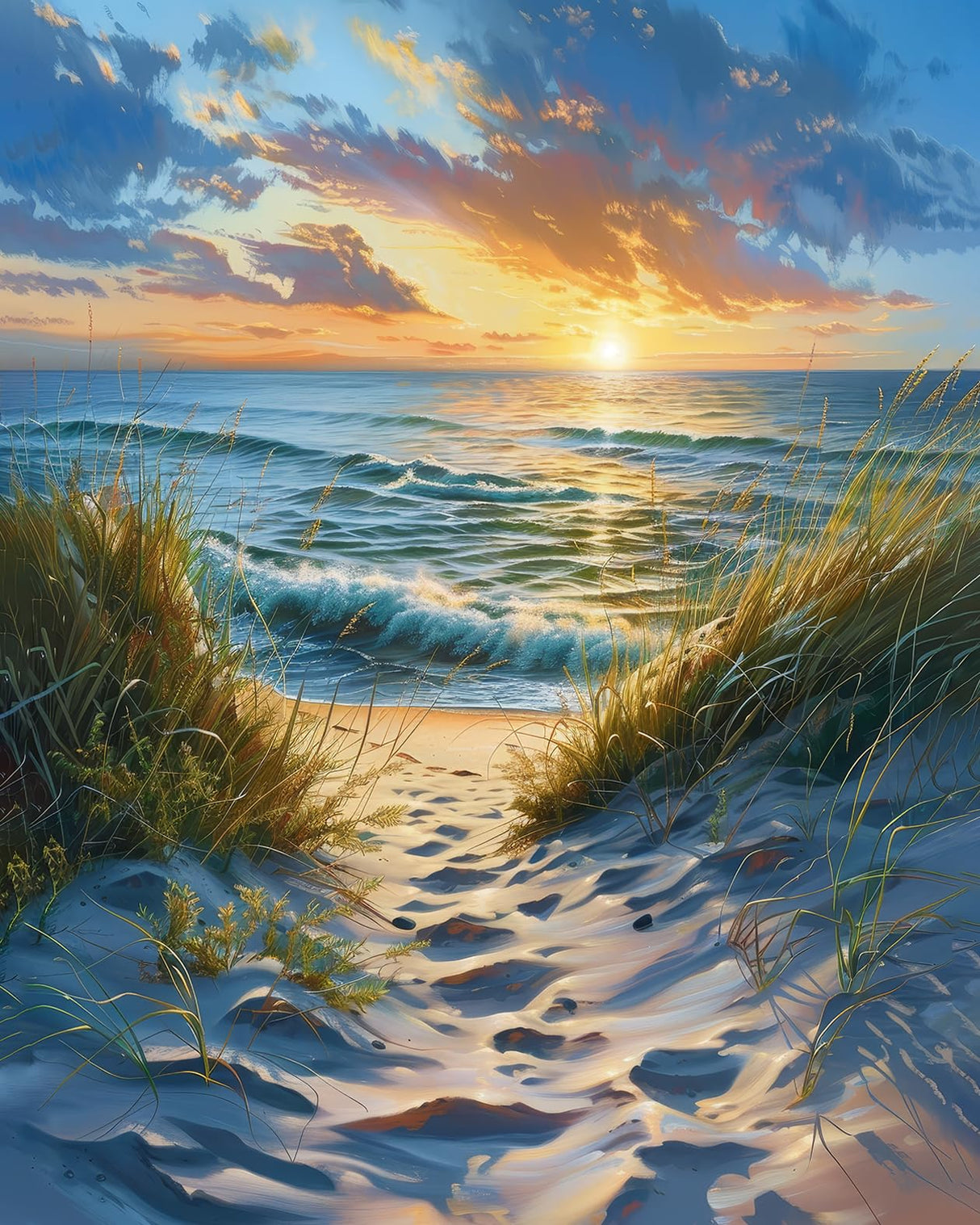 TUMOVO DIY Paint by Numbers for Adults - Beach Scene with Sunrise, Abstract Canvas Wall Art, 16x20 Inch - Beginner Friendly TUMOVO