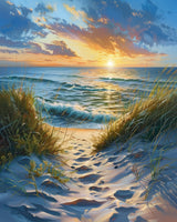 TUMOVO DIY Paint by Numbers for Adults - Beach Scene with Sunrise, Abstract Canvas Wall Art, 16x20 Inch - Beginner Friendly TUMOVO