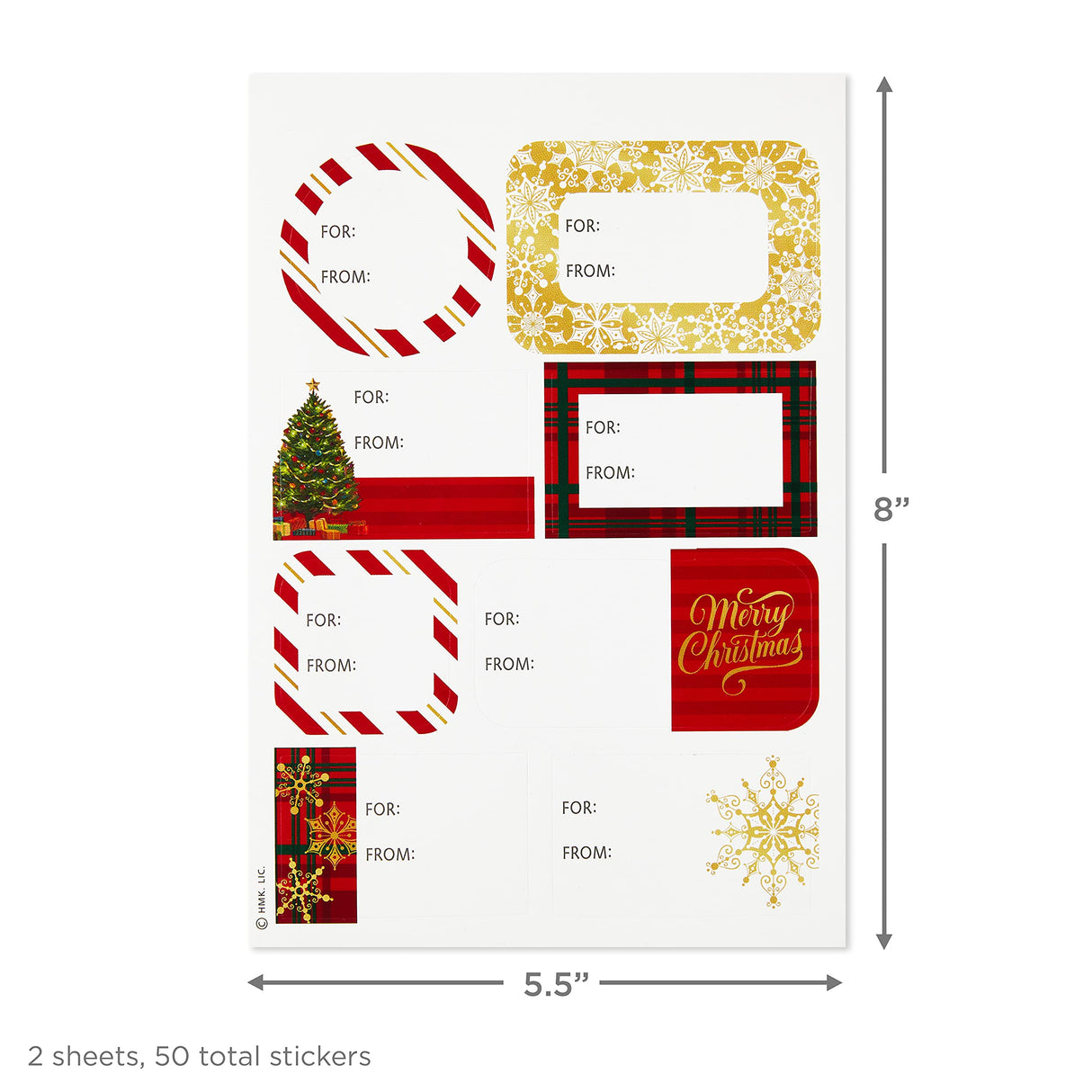 Hallmark Christmas Flat Wrapping Paper Sheets - Red Gift Wrap Paper (12 Folded Sheets with Sticker Seals) Red, White and Gold Stripes, Santa Claus, Snowflakes on Plaid Hallmark