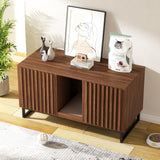 Vabches 47.2” Large Cat Litter Box Enclosure with Scratch Pad, Double Hidden Wooden Indoor Cat House, TV Stand Side Table Pet Washroom Furniture for 2 Cats, Walnut Vabches