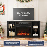 Furniwell Fireplace TV Stand for 65 Inch TV, Media Entertainment Center Console Table with 26" Electric Fireplace, Farmhouse TV Stand with Storage Cabinet for Living Room (Black) Furniwell