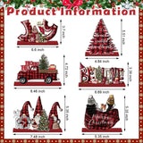 CroBlissful 6 Pcs Christmas Table Decorations Winter Centerpiece Buffalo Plaid Red Black Gnome Signs Farmhouse Wooden Table Top Signs Rustic Christmas Decor for Office Desk Indoor Tiered Tray Decor CroBlissful