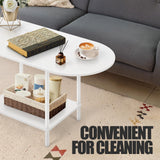 White Coffee Tables for Living Room,Mid Century Oval Center Table with Storage Shelf and Wood Tabletop,2-Tier Modern Narrow Cocktail Tea Table for Small Space,Small Apartment KANEODOT