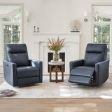 CHITA Genuine Leather Power Recliner Chair for Adults, Electric Wall Hugger Recliner for Small Spaces, Modern Living Room and RV Recliner Chair with Power Headrest & Charging Ports, Dark Blue CHITA