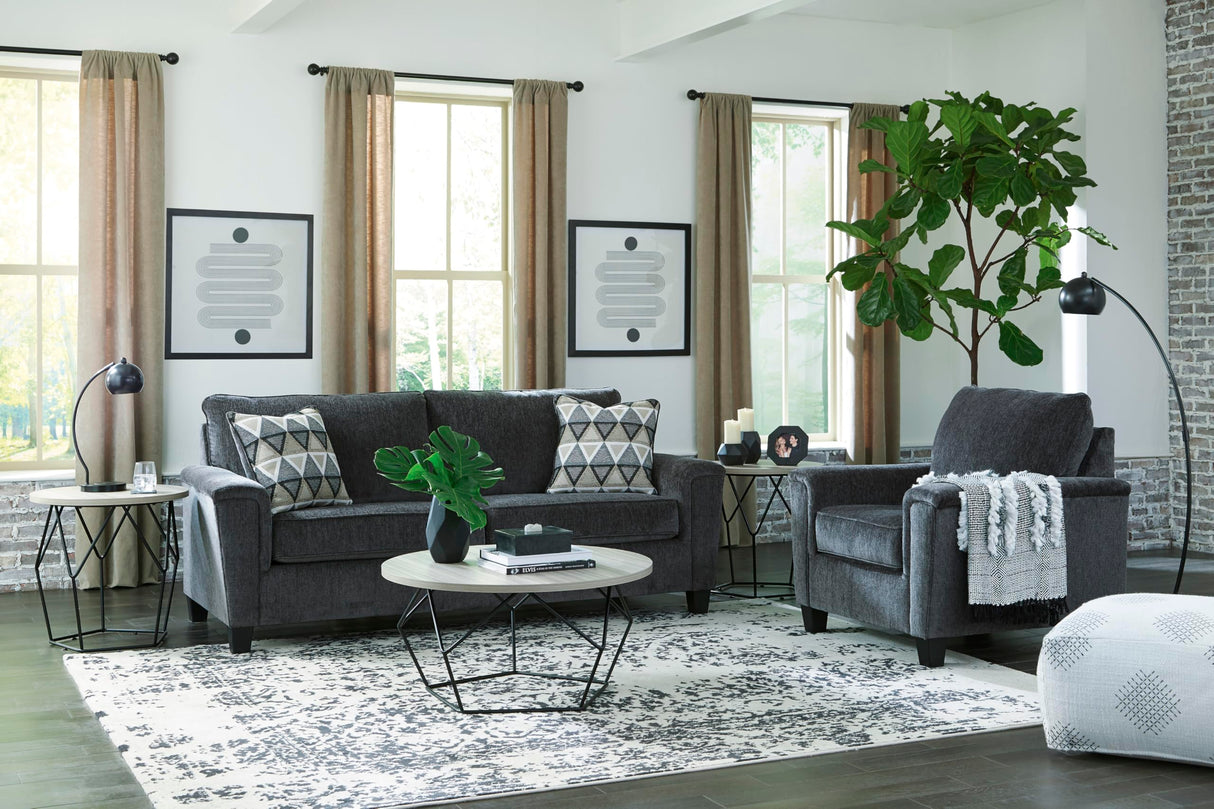 Signature Design by Ashley Abinger Chenille Contemporary Sofa with 2 Accent Pillows, Dark Gray Signature Design by Ashley