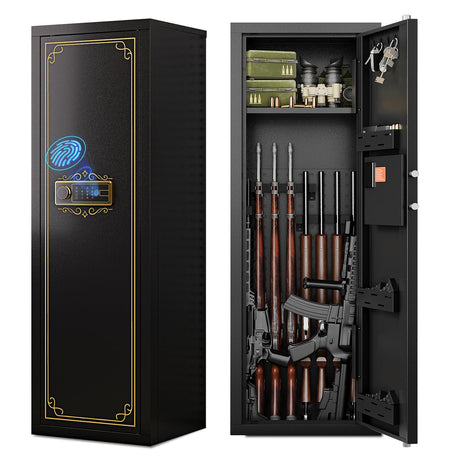 10-12 Biometric Gun Safe for Rifles and Pistols Fingerprint Rifle Safes for Home Large Gun Cabinet for Rifle with Optics or Shotguns Clearance Gun Safe Long Gun Locker with Removable Shelf Gun Rack Karini