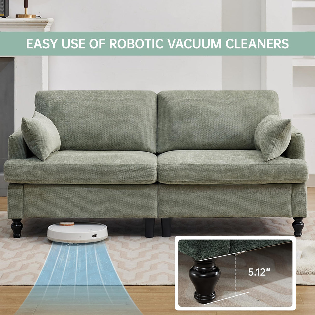 Opiesit 68.9” Loveseat Sofa Couch, Modern Comfy 2 Seat Chenille Couches, Spring Cushions & Solid Wood Frame, Small Couch with LED Light/USB Charging Function for Living Room, Bedroom, Apartment, Cyan Opiesit