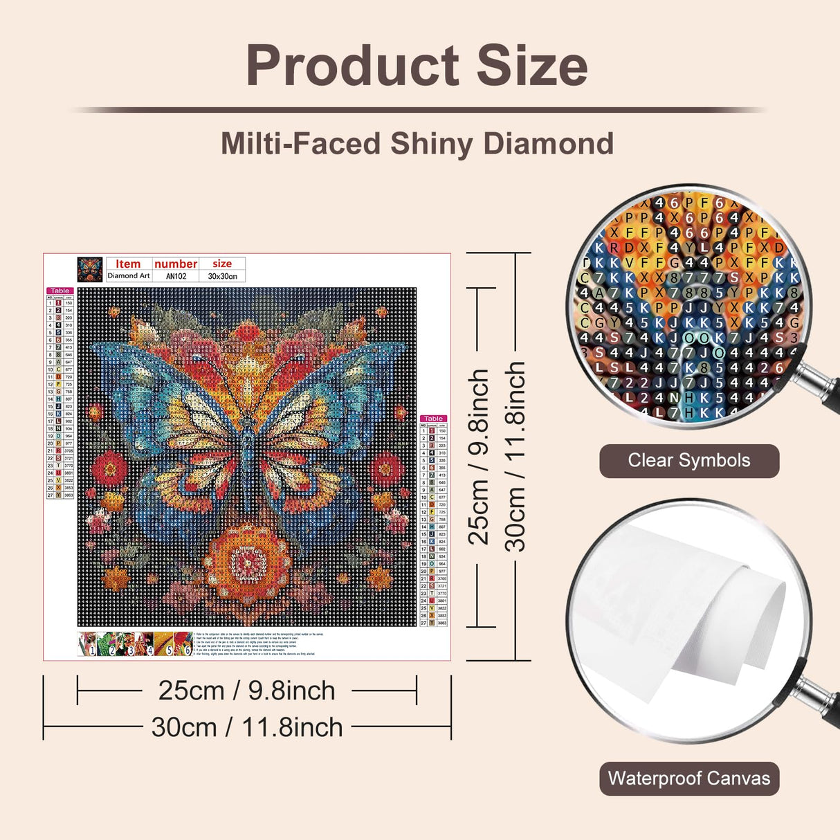 Anuver Diamond Art Butterfly Kit, Flower Diamond Painting Kit for Adults, 5D DIY Full Diamond for Beginners, Gem Craft Painting Home Wall Decoration, 12x12 Inch Anuver