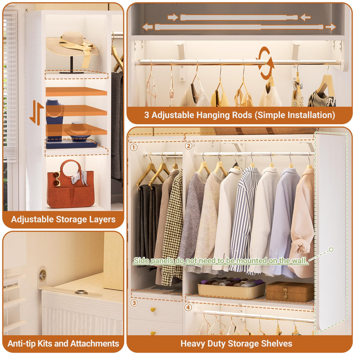 Besiost Closet System - 5FT Small Closet System with Drawers, 60" Closet Organizer System with Reversible Hanging Shelving, Closet Systems for Small/Walk-in Closets, White Besiost